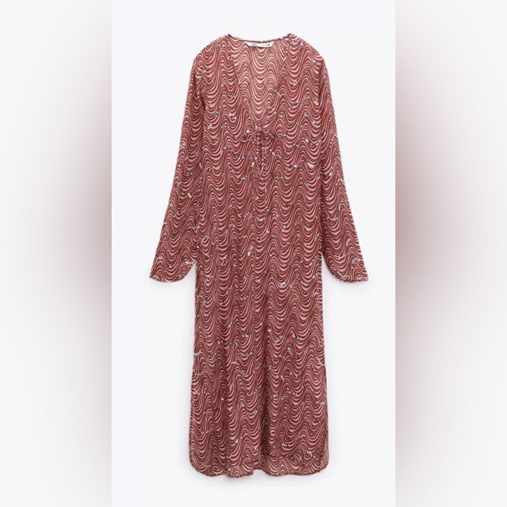 ZARA NWT WOMAN BEADED MIDI DRESS PINK - Picture 6 of 11